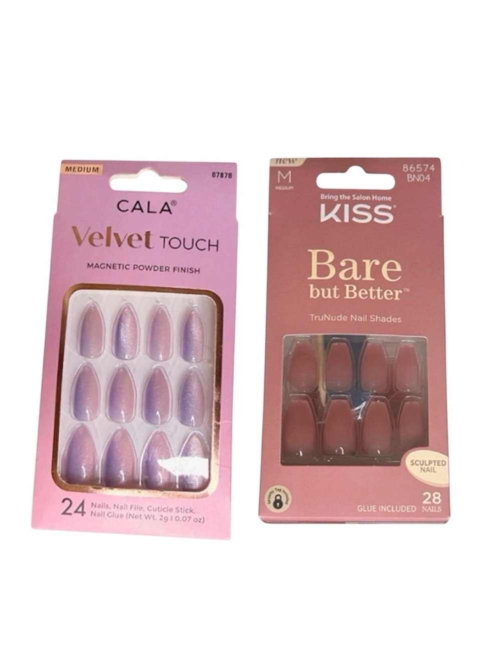 Press-On Nail Bundle – C̲A̲L̲A̲ Velvet Touch & KISS Bare but Better